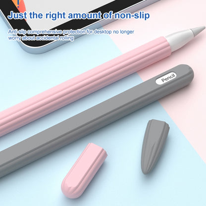 3 in 1 Striped Liquid Silicone Stylus Case with Two Tip Caps For Apple Pencil 1(Grey) - Pencil Accessories by PMC Jewellery | Online Shopping South Africa | PMC Jewellery