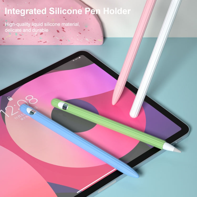 3 in 1 Striped Liquid Silicone Stylus Case with Two Tip Caps For Apple Pencil 2(White) - Pencil Accessories by PMC Jewellery | Online Shopping South Africa | PMC Jewellery