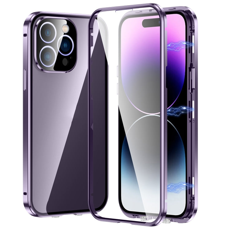 For iPhone 14 Pro Max Magnetic Double-buckle HD Tempered Glass Phone Case (Purple) - iPhone 14 Pro Max Cases by PMC Jewellery | Online Shopping South Africa | PMC Jewellery