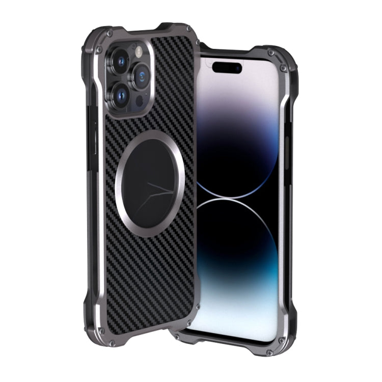 For iPhone 14 Pro Max R-JUST RJ51 Hollow Shockproof Metal Phone Case (Dark Grey) - free shipping - PMC TechLife - Order now!
