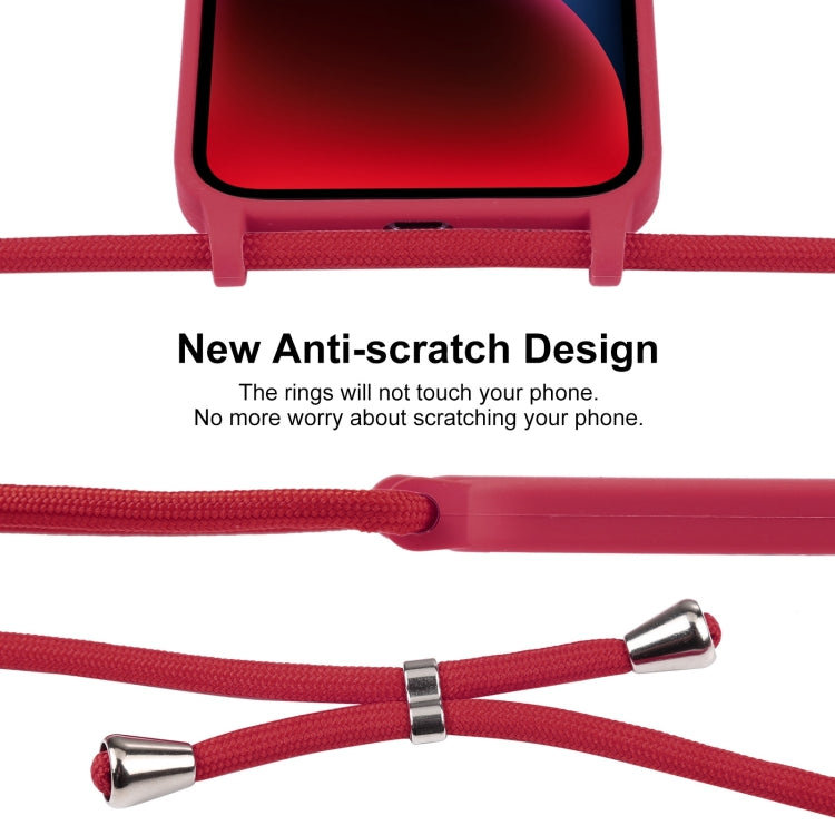 For iPhone 14 Crossbody Lanyard Liquid Silicone Case(Rose Red) - iPhone 14 Cases by PMC Jewellery | Online Shopping South Africa | PMC Jewellery