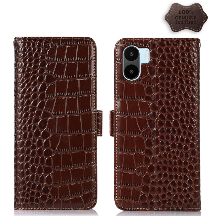 For Xiaomi Redmi A1 Crocodile Top Layer Cowhide Leather Phone Case(Brown) - Xiaomi Cases by PMC Jewellery | Online Shopping South Africa | PMC Jewellery