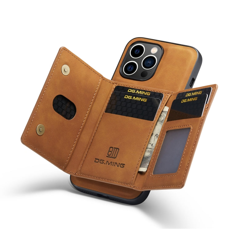 For iPhone 14 Pro Max DG.MING M2 Series 3-Fold Card Bag Leather Case(Brown) - iPhone 14 Pro Max Cases by DG.MING | Online Shopping South Africa | PMC TechLife | Buy Now Pay Later Mobicred