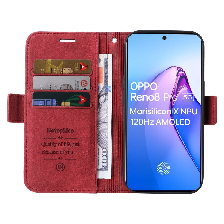 For OPPO Reno8 Pro 5G Global / Reno8 Pro+ BETOPNICE Dual-side Buckle Leather Phone Case(Red) - Realme Cases by BETOPNICE | Online Shopping South Africa | PMC Jewellery | Buy Now Pay Later Mobicred