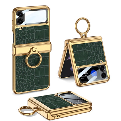 For Samsung Galaxy Z Flip4 GKK Integrated Plating + Leather Flip Phone Case(Crocodile Green) - Galaxy Z Flip4 5G Cases by GKK | Online Shopping South Africa | PMC Jewellery | Buy Now Pay Later Mobicred