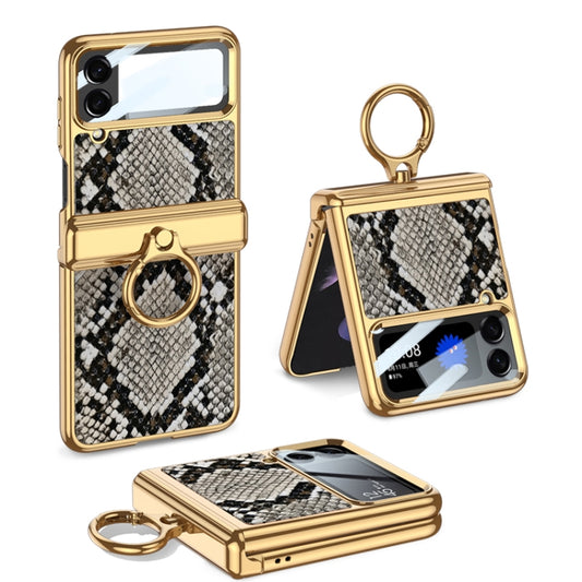 For Samsung Galaxy Z Flip4 GKK Integrated Plating + Leather Flip Phone Case(Python Texture) - Galaxy Z Flip4 5G Cases by GKK | Online Shopping South Africa | PMC Jewellery | Buy Now Pay Later Mobicred