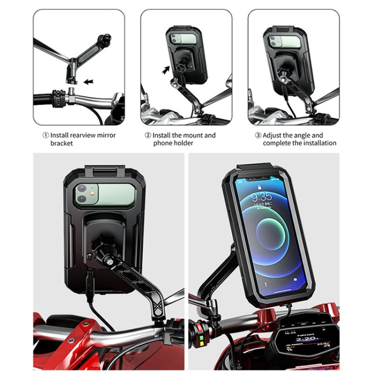 Kewig M18L-A2 Motorcycle / Bicycle Rearview Mirror Wireless Charging Waterproof Box Mobile Phone Holder - Holder by Kewig | Online Shopping South Africa | PMC Jewellery | Buy Now Pay Later Mobicred