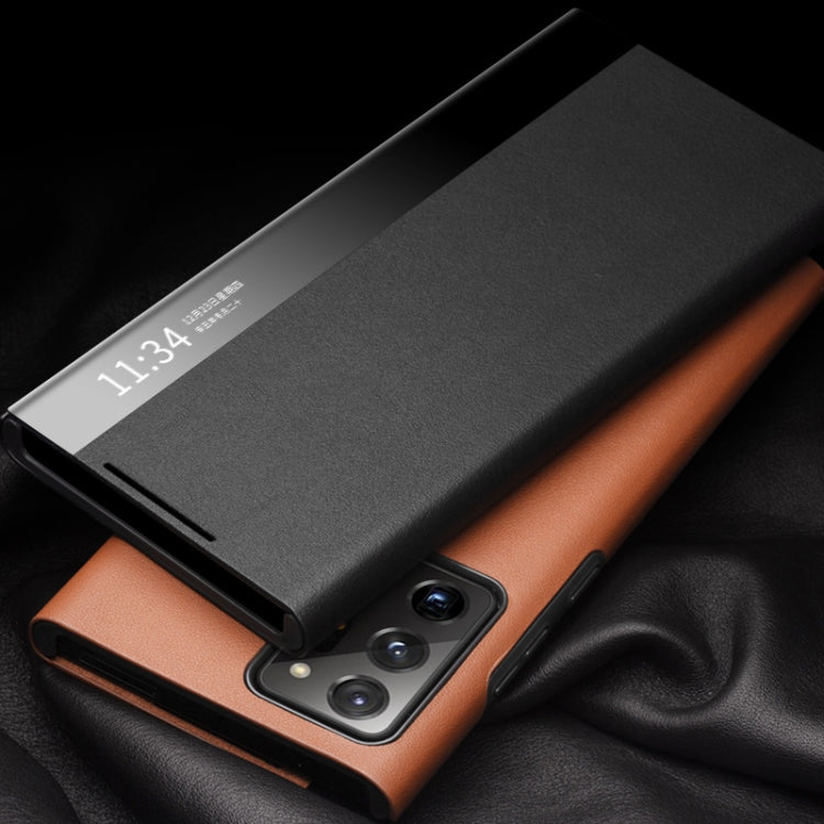 For Samsung Galaxy Note20 Ultra QIALINO Genuine Leather Side Window View Smart Phone Case(Black) - free shipping - PMC TechLife - Order now!