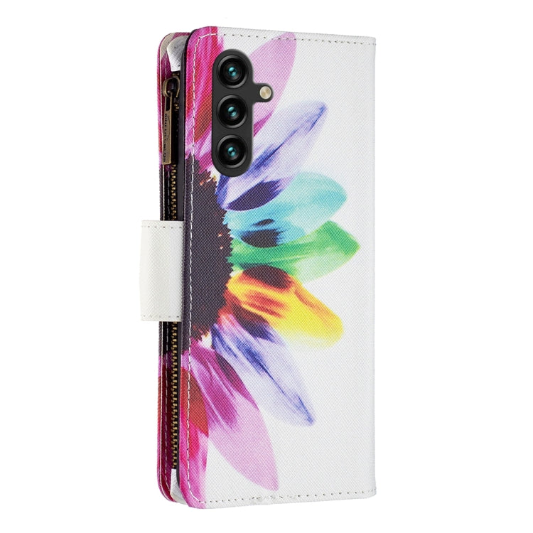 For Samsung Galaxy A14 5G Colored Drawing Pattern Zipper Leather Phone Case(Sun Flower) - free shipping - PMC TechLife - Order now!