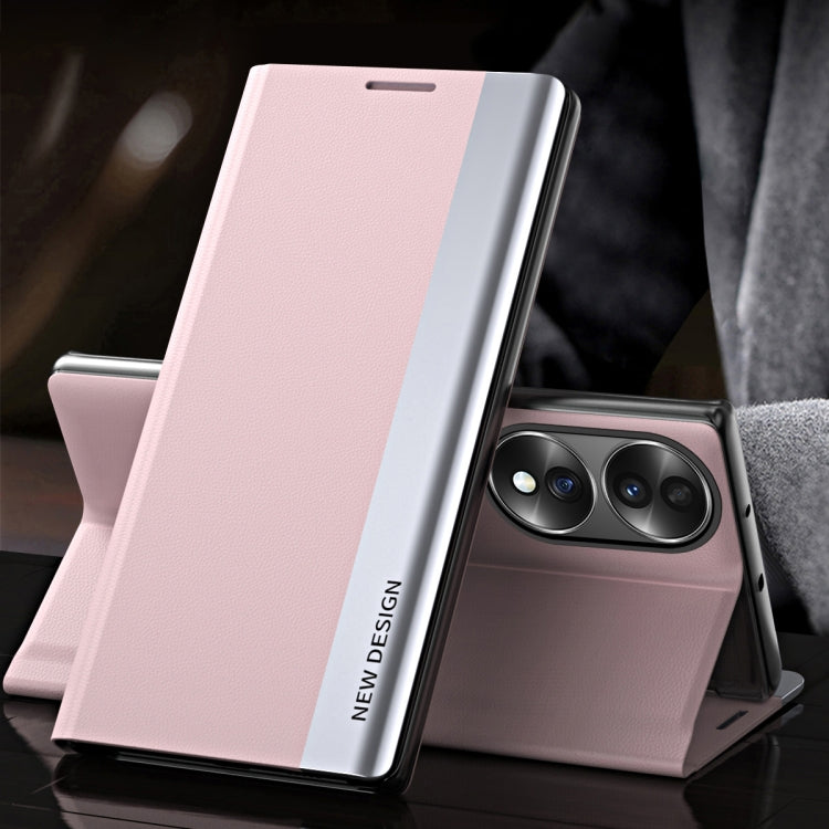 For Honor 70 Side Electroplated Magnetic Leather Phone Case(Pink) - Honor Cases by PMC Jewellery | Online Shopping South Africa | PMC Jewellery