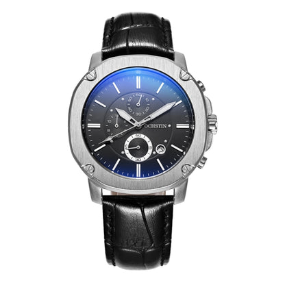 Ochstin 5039C Multifunctional Business Men Watch Luminous Waterproof Leather Quartz Watch(Silver+Silver+Black) - Leather Strap Watches by OCHSTIN | Online Shopping South Africa | PMC Jewellery | Buy Now Pay Later Mobicred