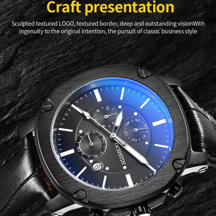 Ochstin 5039C Multifunctional Business Men Watch Luminous Waterproof Leather Quartz Watch(Silver+Silver+Black) - Leather Strap Watches by OCHSTIN | Online Shopping South Africa | PMC Jewellery | Buy Now Pay Later Mobicred