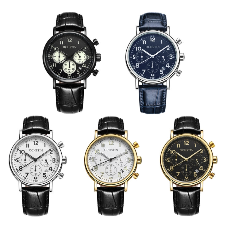 Ochstin 5081A Multifunctional Luminous Waterproof Leather Strap Quartz Watch(Gold+White+Black) - Leather Strap Watches by OCHSTIN | Online Shopping South Africa | PMC Jewellery | Buy Now Pay Later Mobicred