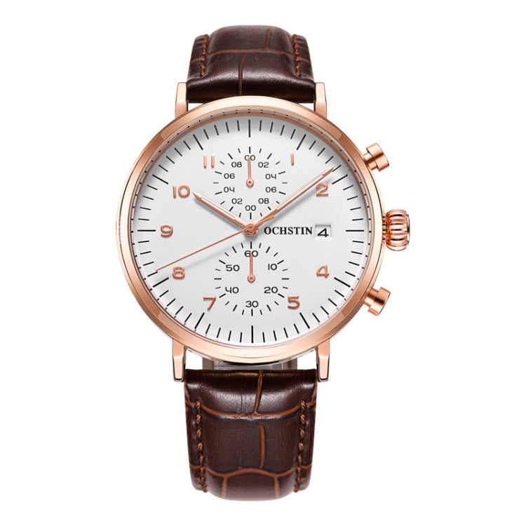 Ochstin 5076D Multifunctional Business Leather Waterproof Luminous Quartz Watch(Rose Gold+Coffee) - Leather Strap Watches by OCHSTIN | Online Shopping South Africa | PMC Jewellery | Buy Now Pay Later Mobicred