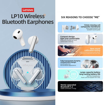 Lenovo LP10 TWS Wireless Bluetooth 5.2 Noise Reduction Earphone with Mic(White) - TWS Earphone by Lenovo | Online Shopping South Africa | PMC Jewellery | Buy Now Pay Later Mobicred