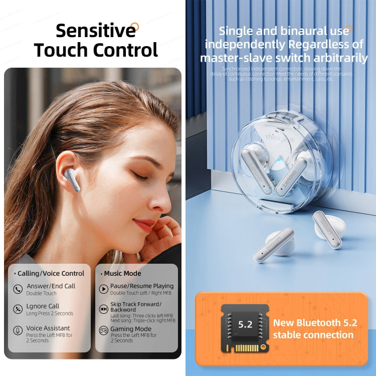 Lenovo LP10 TWS Wireless Bluetooth 5.2 Noise Reduction Earphone with Mic(White) - TWS Earphone by Lenovo | Online Shopping South Africa | PMC Jewellery | Buy Now Pay Later Mobicred