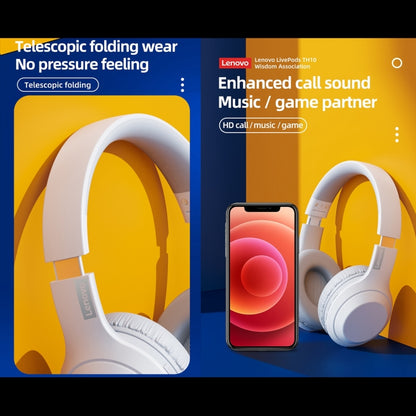 Lenovo TH10 Wireless Bluetooth Gaming Bass Music Sports Noise-cancelling Headphone(White) - Headset & Headphone by Lenovo | Online Shopping South Africa | PMC Jewellery