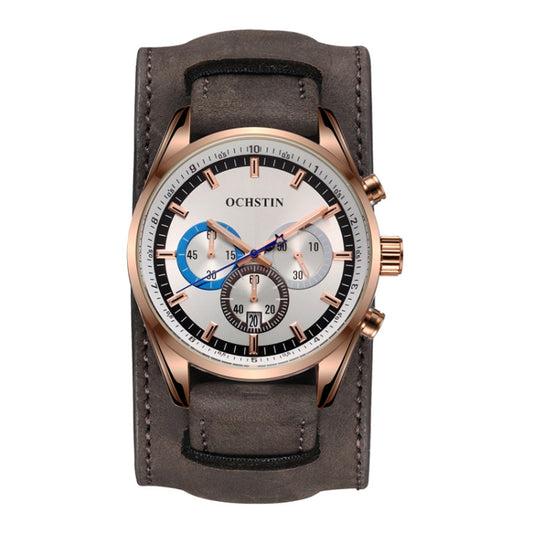 Ochstin 7229 Multifunctional Business Leather Wrist Wrist Waterproof Luminous Quartz Watch(Rose Gold+Dark Brown) - Leather Strap Watches by OCHSTIN | Online Shopping South Africa | PMC Jewellery | Buy Now Pay Later Mobicred