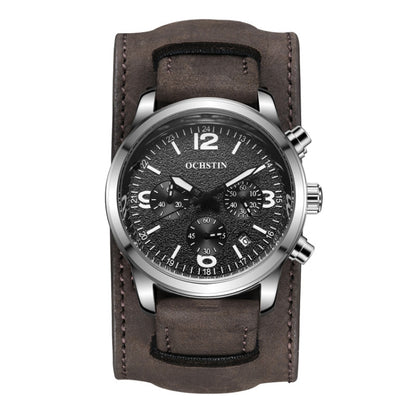 Ochstin 7230 Multifunctional Business Leather Wrist Wrist Waterproof Quartz Watch(Silver+Dark Brown) - Leather Strap Watches by OCHSTIN | Online Shopping South Africa | PMC Jewellery | Buy Now Pay Later Mobicred