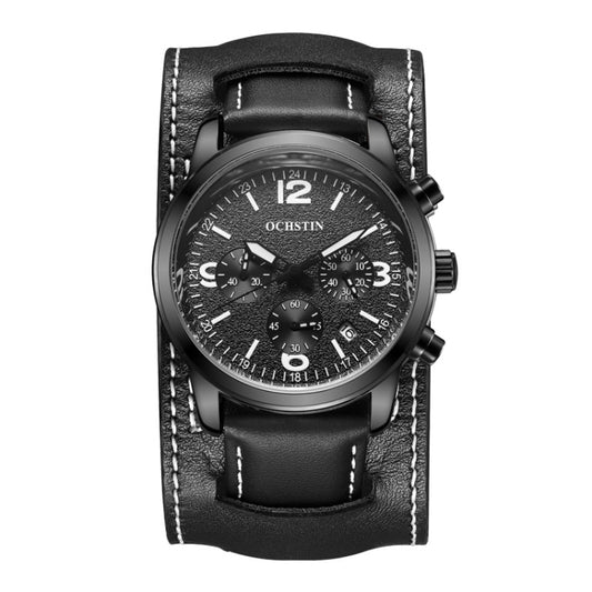 Ochstin 7230 Multifunctional Business Leather Wrist Wrist Waterproof Quartz Watch(Black+Black) - Leather Strap Watches by OCHSTIN | Online Shopping South Africa | PMC Jewellery | Buy Now Pay Later Mobicred