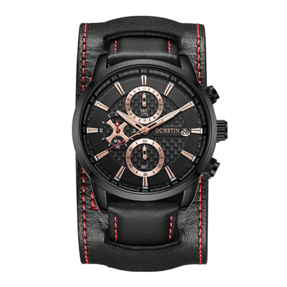 Ochstin 7231 Multifunctional Business Leather Wrist Wrist Waterproof Quartz Watch(Black+Black) - Leather Strap Watches by OCHSTIN | Online Shopping South Africa | PMC Jewellery | Buy Now Pay Later Mobicred