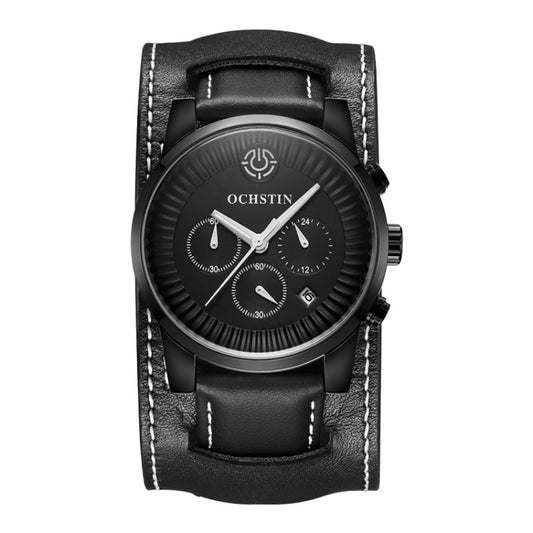 Ochstin 7232 Multifunctional Business Leather Wrist Wrist Waterproof Quartz Watch(Black+Black) - Leather Strap Watches by OCHSTIN | Online Shopping South Africa | PMC Jewellery | Buy Now Pay Later Mobicred