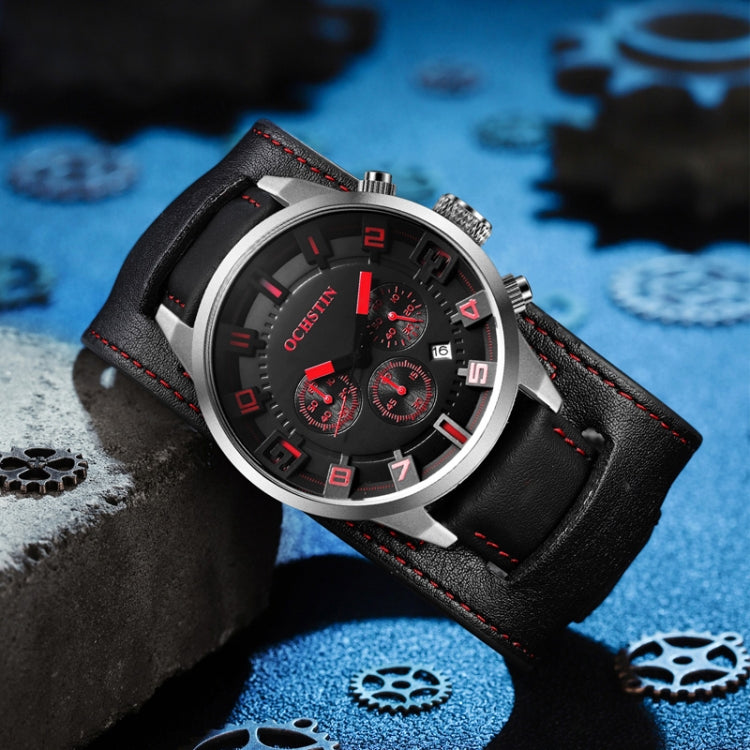 Ochstin 7236 Multifunctional Business Leather Wrist Wrist Waterproof Quartz Watch(Red+Black) - Leather Strap Watches by OCHSTIN | Online Shopping South Africa | PMC Jewellery | Buy Now Pay Later Mobicred