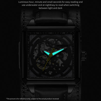 Ochstin 7237 Business Leather Wrist Wrist Waterproof Luminous Skeleton Mechanical Watch(Black+Black) - Leather Strap Watches by OCHSTIN | Online Shopping South Africa | PMC Jewellery | Buy Now Pay Later Mobicred