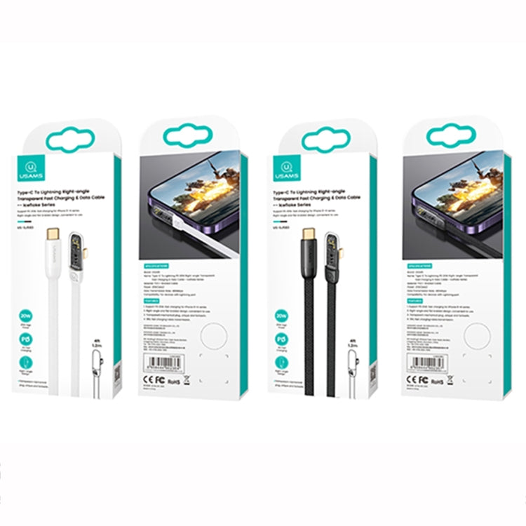 USAMS US-SJ586 PD 20W Iceflake Series Type-C to 8 Pin Right Angle Transparent Fast Charge Data Cable, Cable Length:2m(Black) - 2 in 1 Cable by USAMS | Online Shopping South Africa | PMC Jewellery | Buy Now Pay Later Mobicred