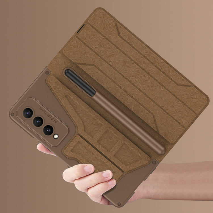 For Samsung Galaxy Z Fold4 GKK Integrated Flip Phone Case with Detachable Pen Holder(Coffee Brown) - Galaxy Z Fold4 5G Cases by GKK | Online Shopping South Africa | PMC Jewellery | Buy Now Pay Later Mobicred