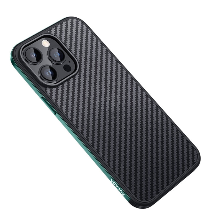 For iPhone 14 Pro SULADA Carbon Fiber Textured Shockproof Metal + TPU Frame Case(Dark Green) - iPhone 14 Pro Cases by SULADA | Online Shopping South Africa | PMC Jewellery