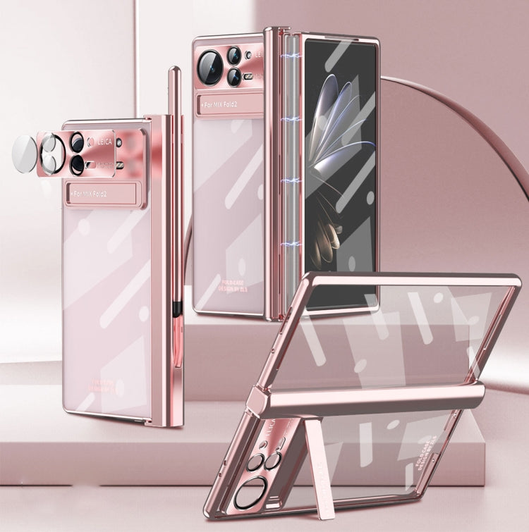 For Xiaomi Mix Fold 2 Magnetic Hinges Plating Phone Case with Holder(Rose Gold) - Xiaomi Cases by PMC Jewellery | Online Shopping South Africa | PMC Jewellery