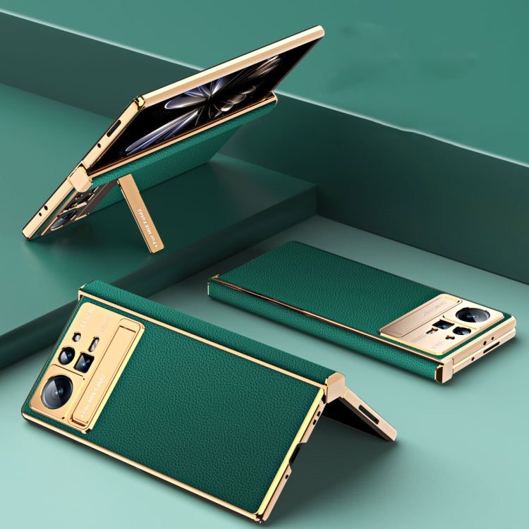 For Xiaomi Mix Fold 2 Electroplated Frame Plain Leather Phone Case(Green) - Xiaomi Cases by PMC Jewellery | Online Shopping South Africa | PMC Jewellery