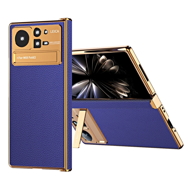 For Xiaomi Mix Fold 2 Electroplated Frame Plain Leather Phone Case(Sapphire Blue) - Xiaomi Cases by PMC Jewellery | Online Shopping South Africa | PMC Jewellery