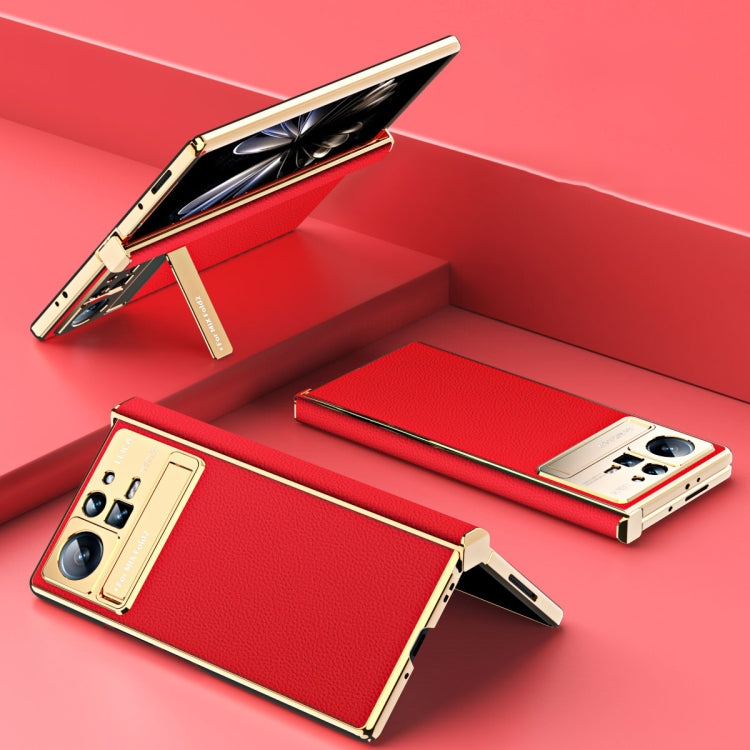 For Xiaomi Mix Fold 2 Electroplated Frame Plain Leather Phone Case(Red) - Xiaomi Cases by PMC Jewellery | Online Shopping South Africa | PMC Jewellery