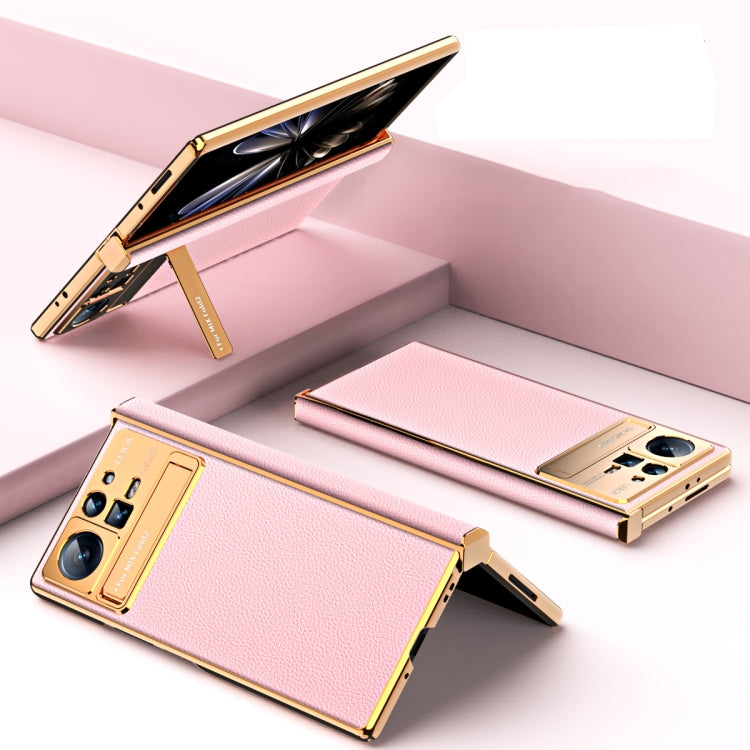 For Xiaomi Mix Fold 2 Electroplated Frame Plain Leather Phone Case(Pink) - Xiaomi Cases by PMC Jewellery | Online Shopping South Africa | PMC Jewellery