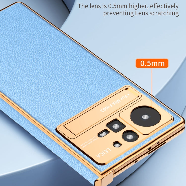 For Xiaomi Mix Fold 2 Electroplated Frame Plain Leather Phone Case(Blue) - Xiaomi Cases by PMC Jewellery | Online Shopping South Africa | PMC Jewellery