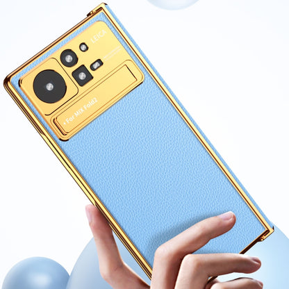 For Xiaomi Mix Fold 2 Electroplated Frame Plain Leather Phone Case(Blue) - Xiaomi Cases by PMC Jewellery | Online Shopping South Africa | PMC Jewellery