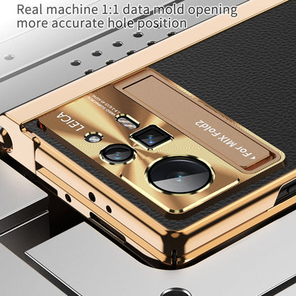 For Xiaomi Mix Fold 2 Plain Leather Double Hinged Folding Phone Case with Stylus(Gold+Silver) - Xiaomi Cases by PMC Jewellery | Online Shopping South Africa | PMC Jewellery