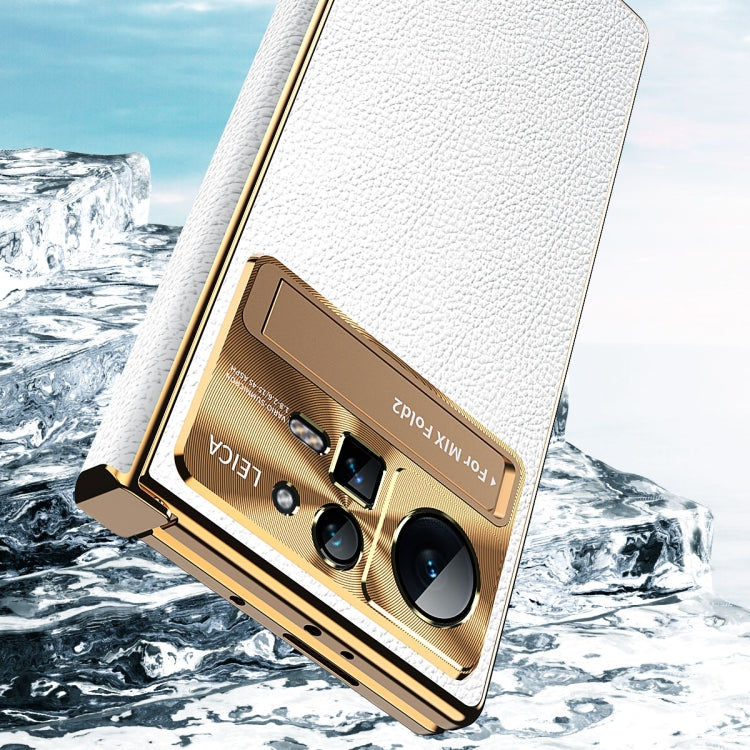 For Xiaomi Mix Fold 2 Plain Leather Double Hinged Folding Phone Case with Stylus(Gold+Silver) - Xiaomi Cases by PMC Jewellery | Online Shopping South Africa | PMC Jewellery