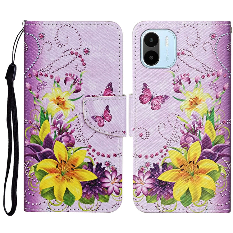 For Xiaomi Redmi A1 Colored Drawing Pattern Leather Phone Case(Yellow Flower Butterfly) - Xiaomi Cases by PMC Jewellery | Online Shopping South Africa | PMC Jewellery