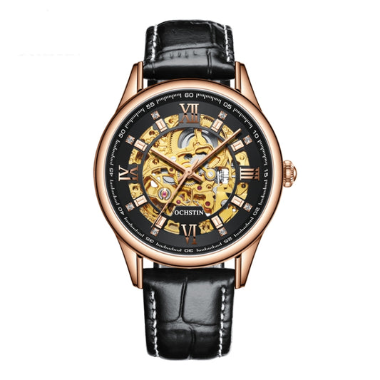 OCHSTIN 6020D Masterpiece Hollow Mechanical Men Watch(Rose Gold-Black) - Leather Strap Watches by OCHSTIN | Online Shopping South Africa | PMC Jewellery | Buy Now Pay Later Mobicred