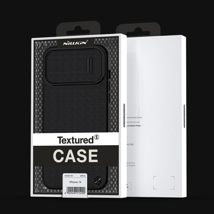 For iPhone 14 NILLKIN Texture MagSafe Camshield PC + TPU Phone Case(Black) - iPhone 14 Cases by NILLKIN | Online Shopping South Africa | PMC Jewellery | Buy Now Pay Later Mobicred