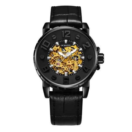 OCHSTIN 62004A Master Series Hollow Mechanical Men Watch(Black-Gold) - Leather Strap Watches by OCHSTIN | Online Shopping South Africa | PMC Jewellery | Buy Now Pay Later Mobicred