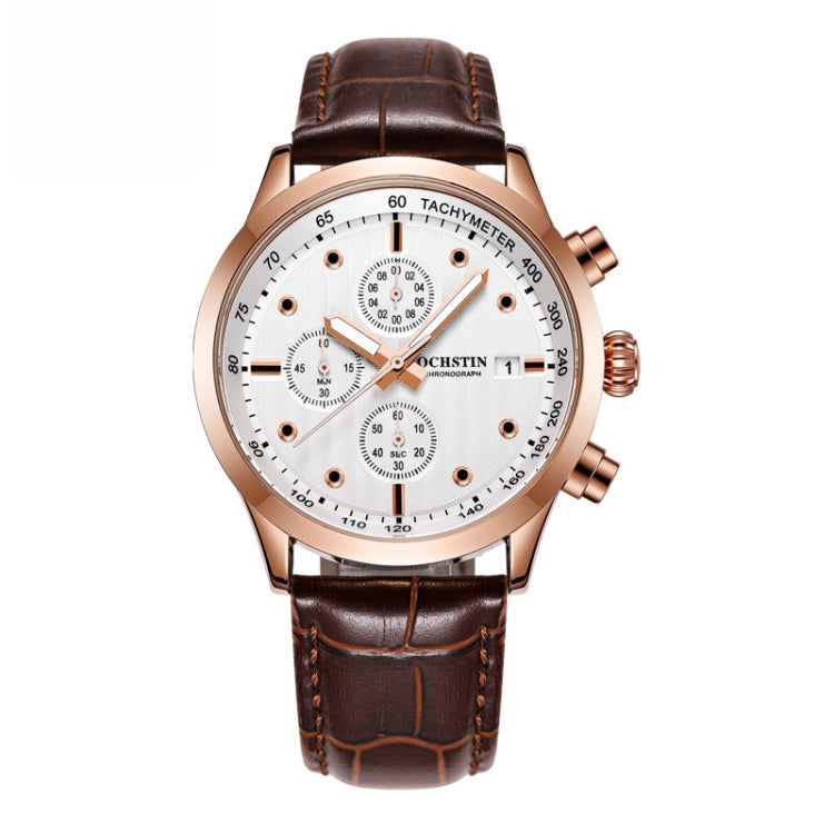 Ochstin 6042B Multifunctional Business Leather Waterproof Luminous Quartz Men Watch(Rose Gold+Coffee) - Leather Strap Watches by OCHSTIN | Online Shopping South Africa | PMC Jewellery | Buy Now Pay Later Mobicred