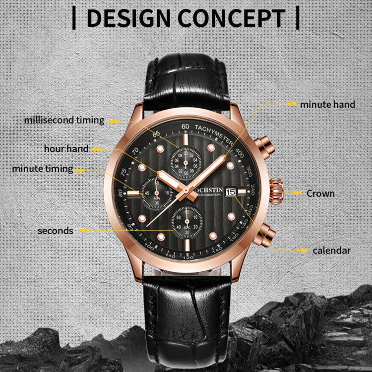 Ochstin 6042B Multifunctional Business Leather Waterproof Luminous Quartz Men Watch(Rose Gold+Black) - Leather Strap Watches by OCHSTIN | Online Shopping South Africa | PMC Jewellery | Buy Now Pay Later Mobicred