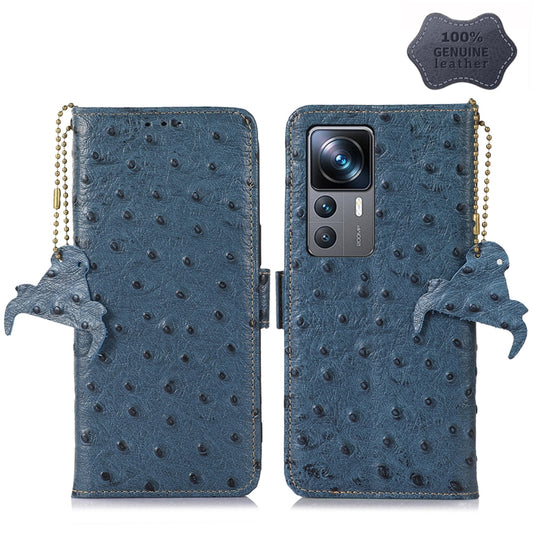 For Xiaomi 12T / 12T Pro / Redmi K50 Ultra Ostrich Pattern Genuine Leather RFID Phone Case(Blue) - Xiaomi Cases by PMC Jewellery | Online Shopping South Africa | PMC Jewellery