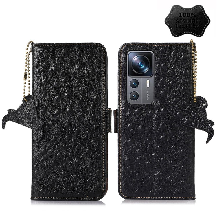 For Xiaomi 12T / 12T Pro / Redmi K50 Ultra Ostrich Pattern Genuine Leather RFID Phone Case(Black) - Xiaomi Cases by PMC Jewellery | Online Shopping South Africa | PMC Jewellery