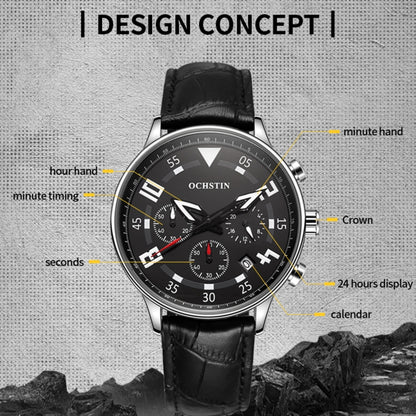 Ochstin 6050B Multifunctional Quartz Men Leather Watch(Black+Black+Black) - Leather Strap Watches by OCHSTIN | Online Shopping South Africa | PMC Jewellery | Buy Now Pay Later Mobicred