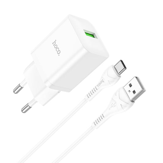 hoco N26 18W Maxim Single Port QC3.0 USB Charger with USB to USB-C/Type-C Cable, EU Plug(White) - USB Charger by hoco | Online Shopping South Africa | PMC Jewellery